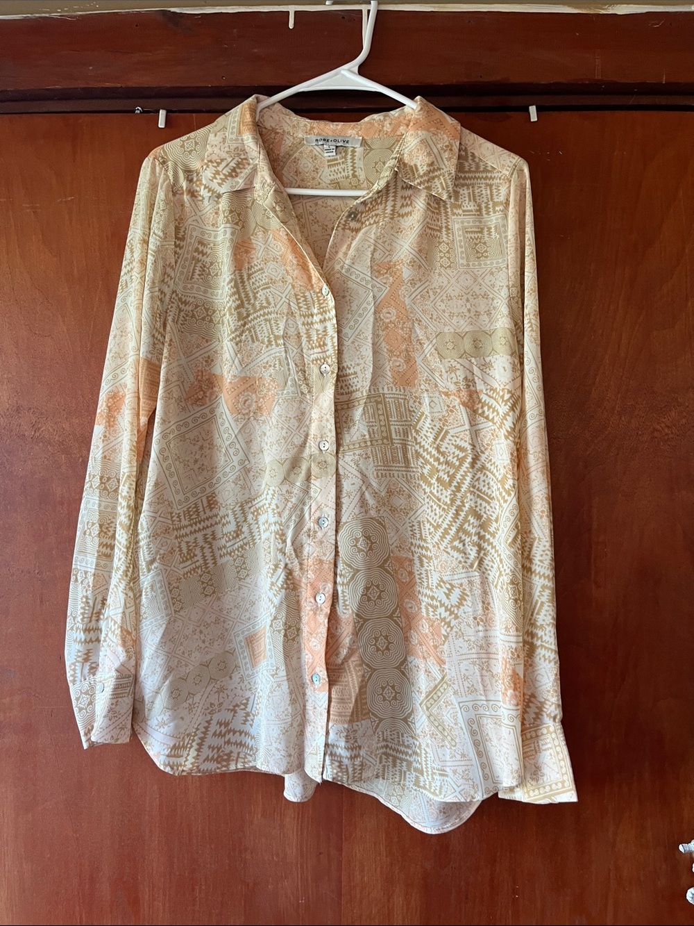 Rose & Olive Peach and Cream Patterned Button-Down Shirt